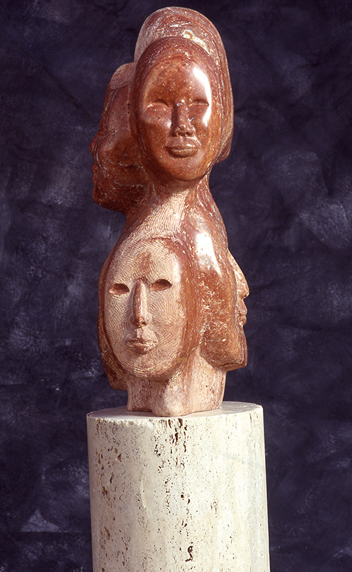 Jania Ashby marble sculpture, 6 Masks In Search of a Sculptor